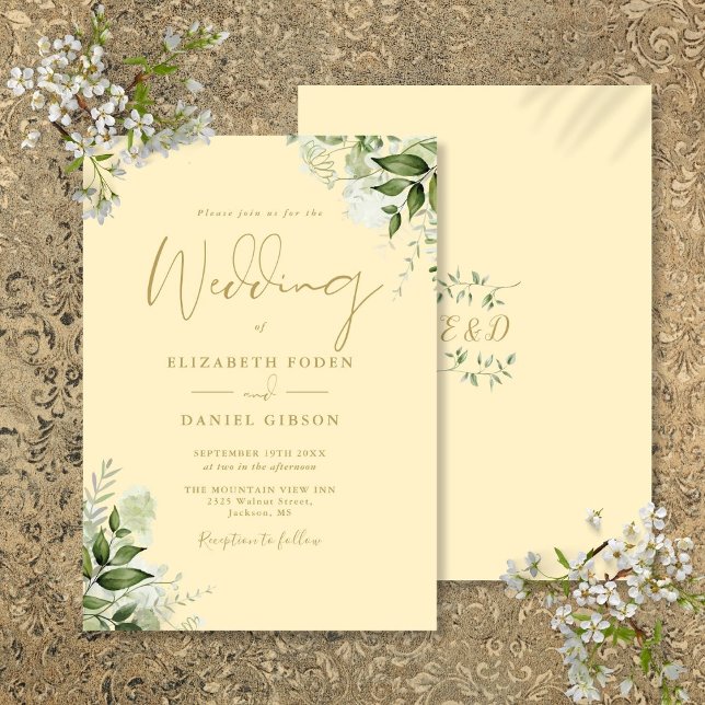 Buttercup Gelbgrün-Monogramm-Hochzeit Einladung (Buttercup Yellow Greenery Monogram Wedding Invitation)