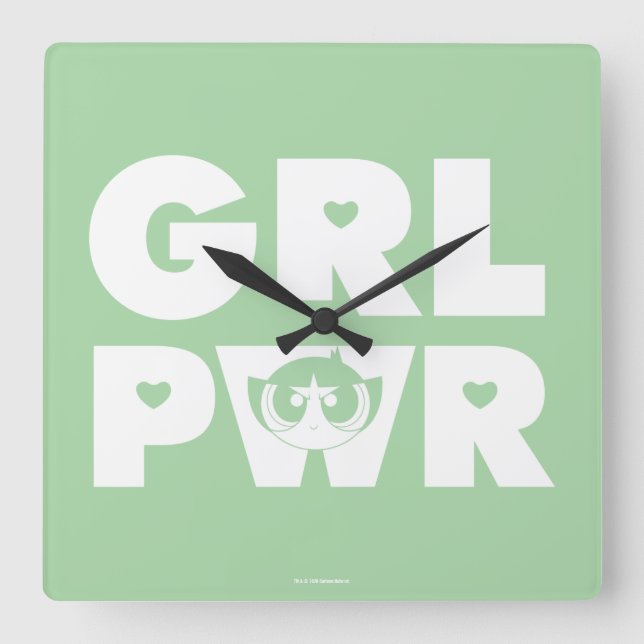 Buttercup: Girl Power Quadratische Wanduhr (Vorderseite)