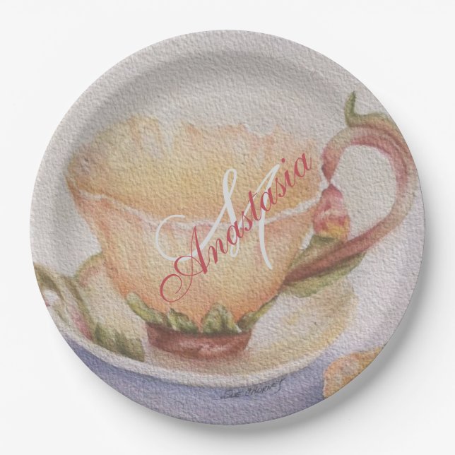 BUTTERCUP-TEACUP-MONOGRAMM-PARTY PAPPTELLER (Vorderseite)