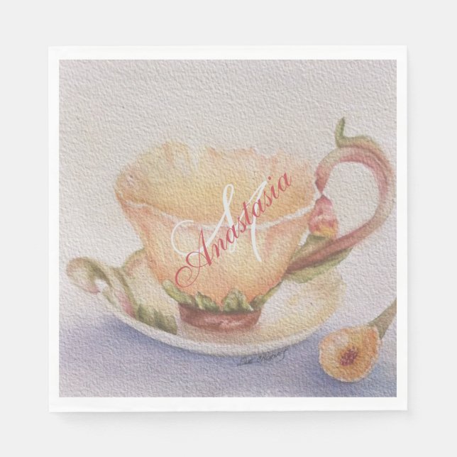 BUTTERCUP-TEACUP-MONOGRAMM-PARTY SERVIETTE (Vorderseite)