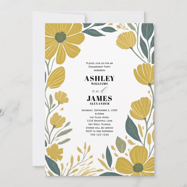 Buttercup Yellow Modern Floral Engagement Party Einladung (Vorderseite)