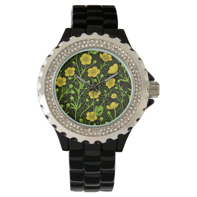 Buttercups auf schwarz armbanduhr (Vorderseite)