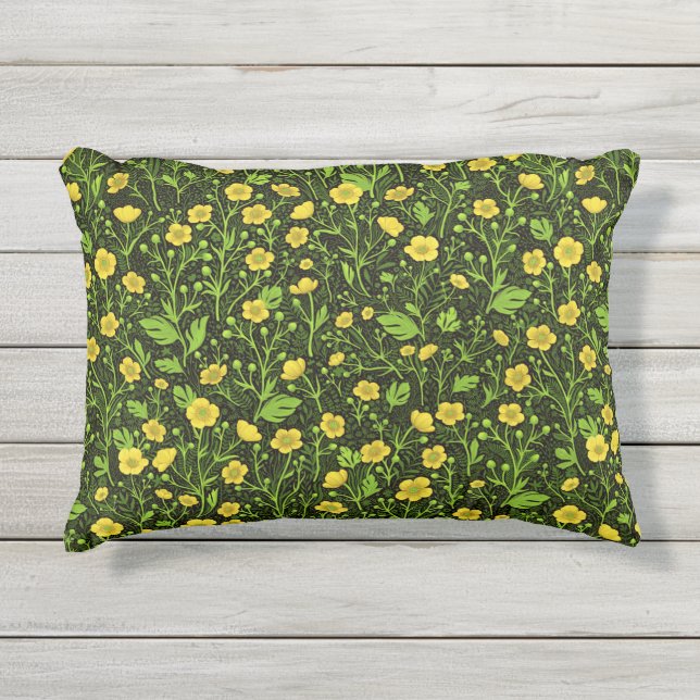 Buttercups auf schwarz kissen für draußen (Vorderseite)