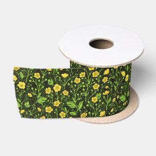 Buttercups auf schwarz satinband
