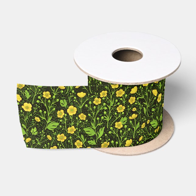 Buttercups auf schwarz satinband (Spule)