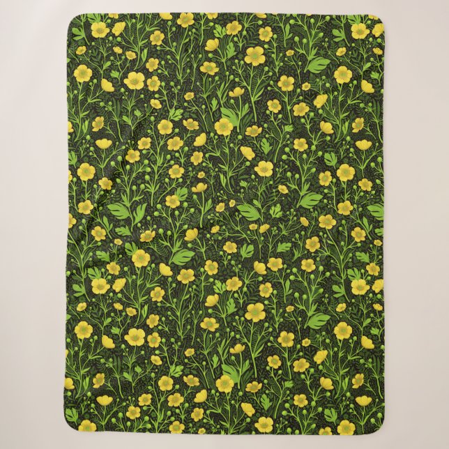 Buttercups auf schwarz sherpadecke (Vorderseite)