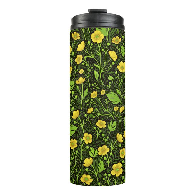 Buttercups auf schwarz thermosbecher (Vorderseite)