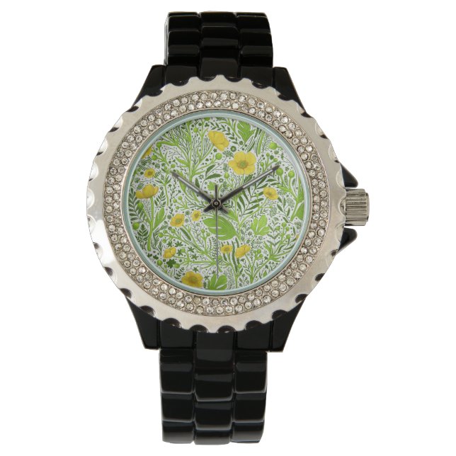 Buttercups auf weiß armbanduhr (Vorderseite)