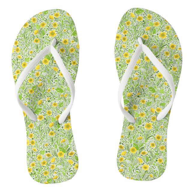 Buttercups auf weiß flip flops (Fußbett)