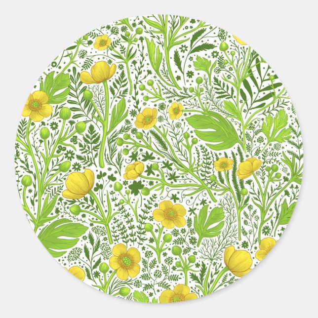 Buttercups auf weiß runder aufkleber (Vorderseite)