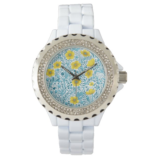 Buttercups, gelb, blau und weiß armbanduhr (Vorderseite)