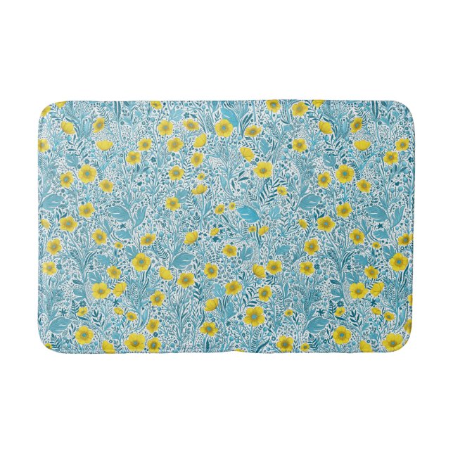 Buttercups, gelb, blau und weiß badematte (Vorderseite)