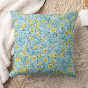 Buttercups, gelb, blau und weiß kissen