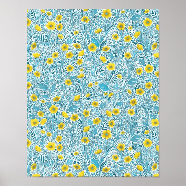 Buttercups, gelb, blau und weiß poster (Vorne)