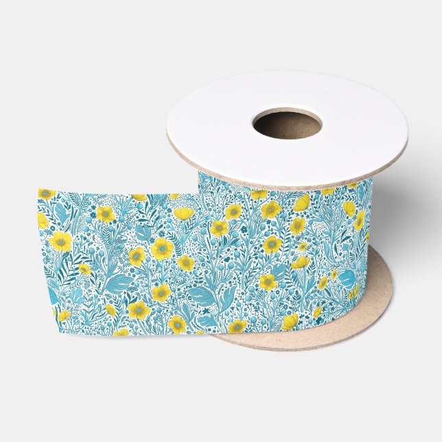 Buttercups, gelb, blau und weiß satinband (Spule)
