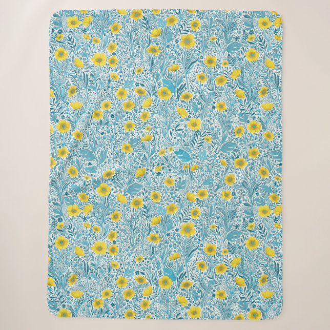 Buttercups, gelb, blau und weiß sherpadecke (Vorderseite)