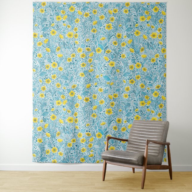 Buttercups, gelb, blau und weiß wandteppich (Beispiel)