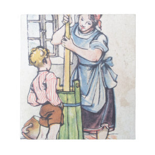 Butterfass-Mutter-Sohnantiken-Aquarellland Notizblock