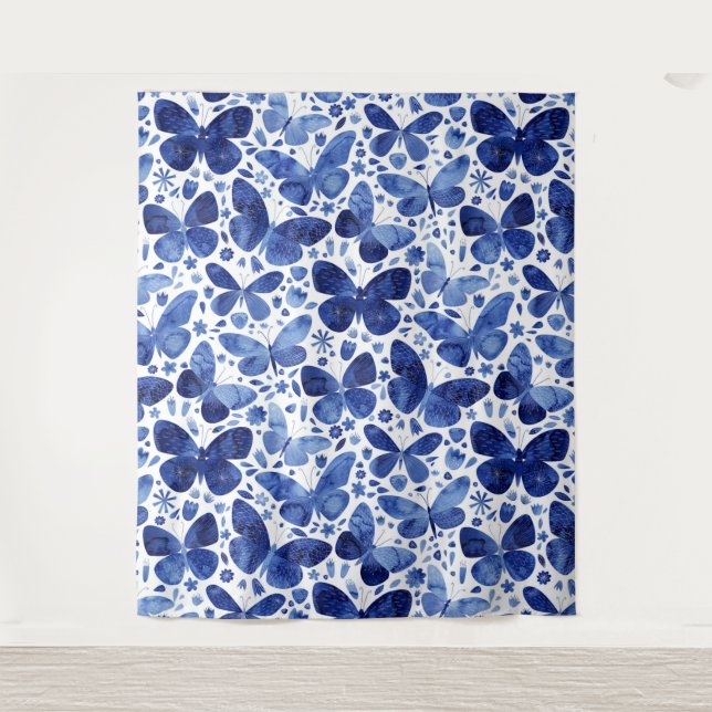 Butterfisch Watercolor Blue Wandteppich (Vorderseite)