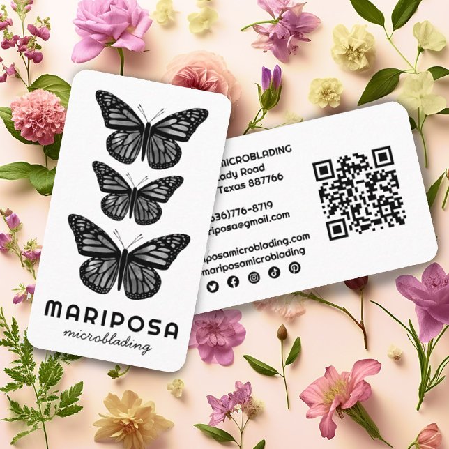 Butterfische Beauty Esthetician Salon QR Code BW Visitenkarte (Von Creator hochgeladen)