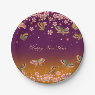 Butterfische Sakura Blüten Gold Plum Personalisier Pappteller