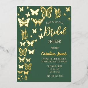 Butterfliegen Boho Green Gold Foil Brautparty Folieneinladung