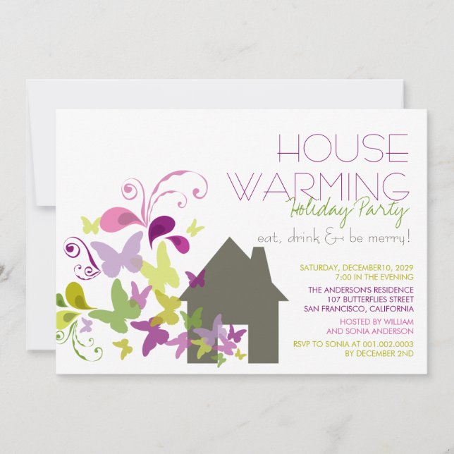 Butterfliegen Deko  Housewarming Holiday Party Einladung (Vorderseite)