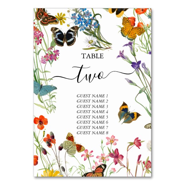 Butterfliegen Floral Wedding Tischnummer (Vorderseite)