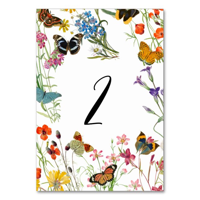 Butterfliegen Floral Wedding Tischnummer (Vorderseite)