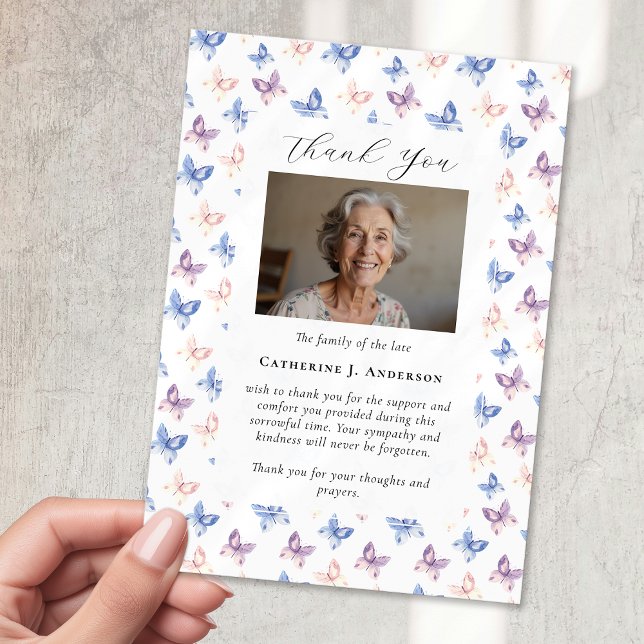Butterfliegen Lilac Blue Beileid Foto Beerdigung Dankeskarte (Von Creator hochgeladen)