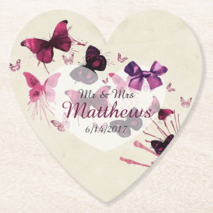 Butterfliegen Personalisierte Hochzeitsherz-Unters Untersetzer