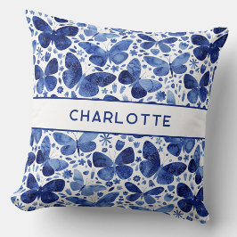 Butterfliegen Watercolor Blue Personalisiert Kissen