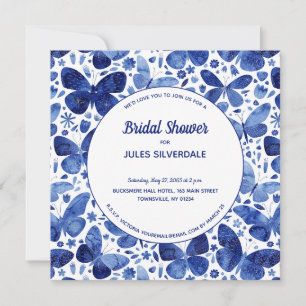 Butterfliegen Watercolor Indigo Blue Brautparty Einladung