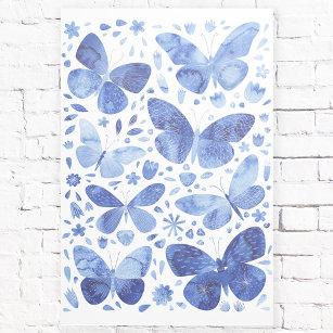 Butterfliegen Watercolor Indigo Blue Gallery Wrap Galerieleinwand