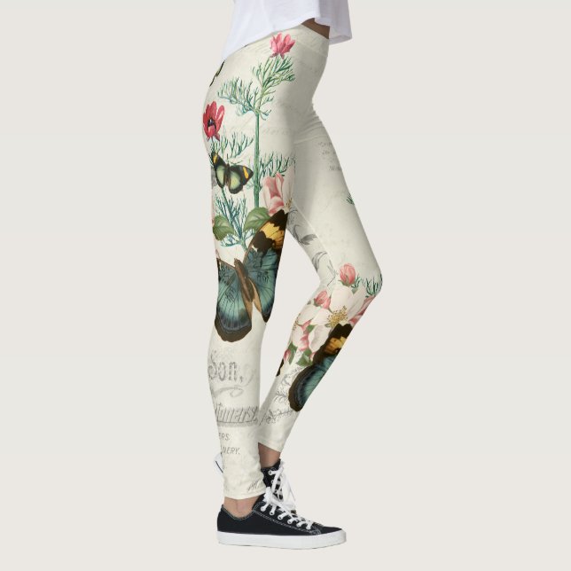 Butterfliegen Wildblumen Ephemera Romantische Vint Leggings (Rechts)