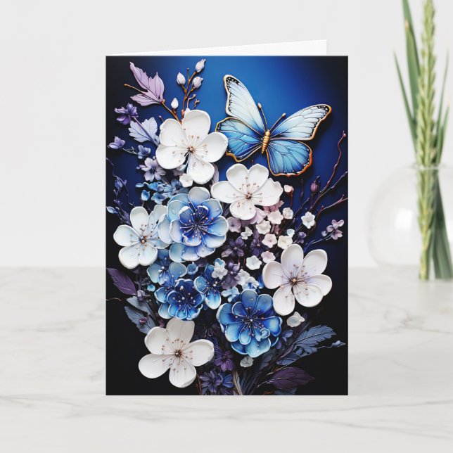 Butterflies and Flowers Blank Note Greeting Card Karte (Vorderseite)