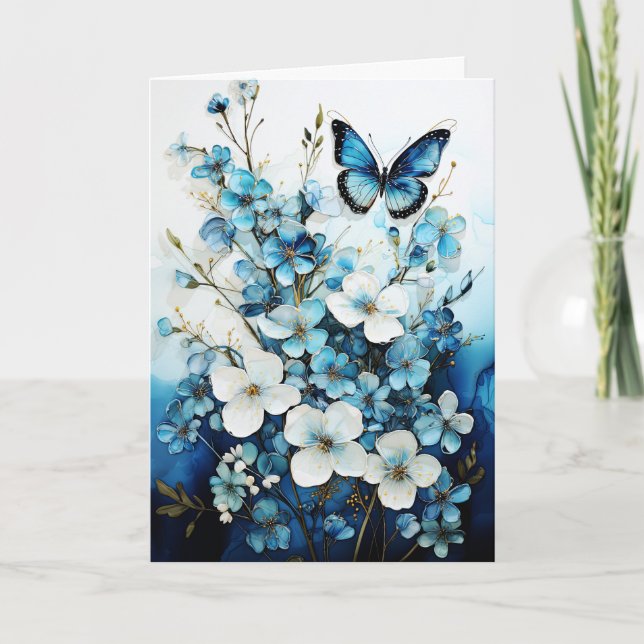Butterflies and Flowers Blank Note Greeting Card Karte (Vorderseite)