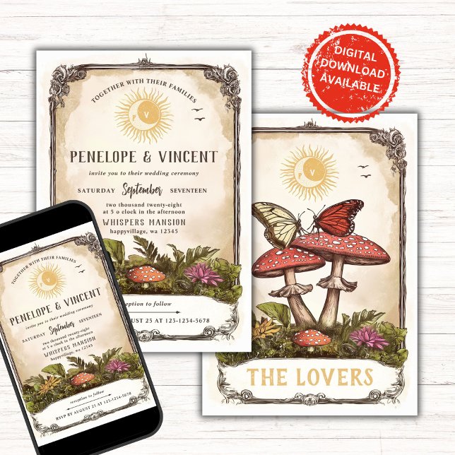 Butterflies and Mushrooms Tarot Wedding Einladung (Von Creator hochgeladen)