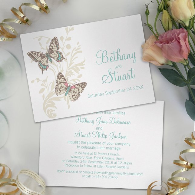 Butterflies aqua teal wedding invitation einladung (Von Creator hochgeladen)