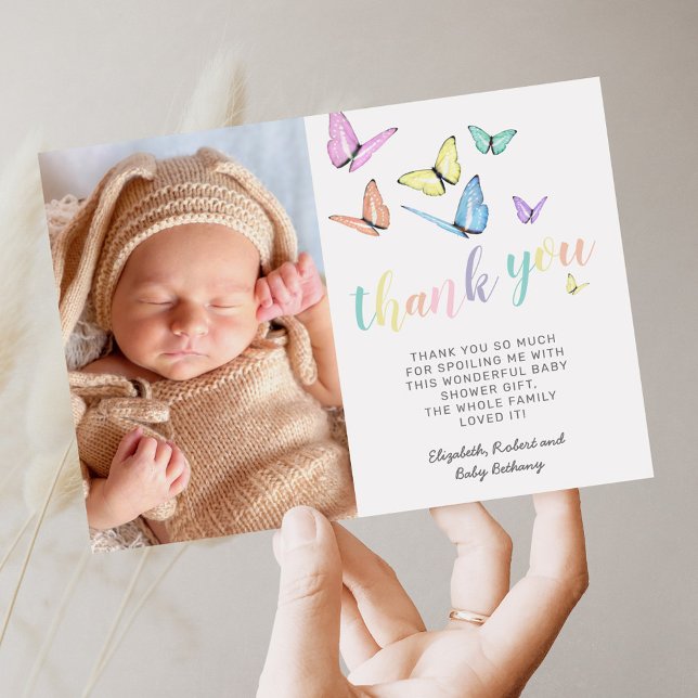 Butterflies Baby Shower Photo Thank You Dankeskarte (Von Creator hochgeladen)