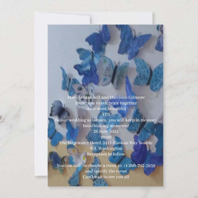 Butterflies Blue Wedding Invitation (Devant)