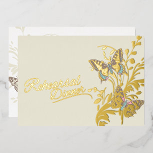 Butterflies Braun Gold Hochzeit Probe Dinner Folieneinladung