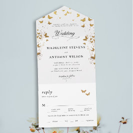 Butterflies Elegante Kalligrafie Romantische Hochz All In One Einladung