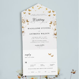 Butterflies Elegante Kalligrafie Romantische Hochz All In One Einladung