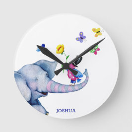 Butterflies Elephant And Bird Runde Wanduhr
