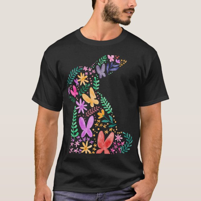 Butterflies Flower Easter Bunny Fun for Spring Eas T-Shirt (Vorderseite)