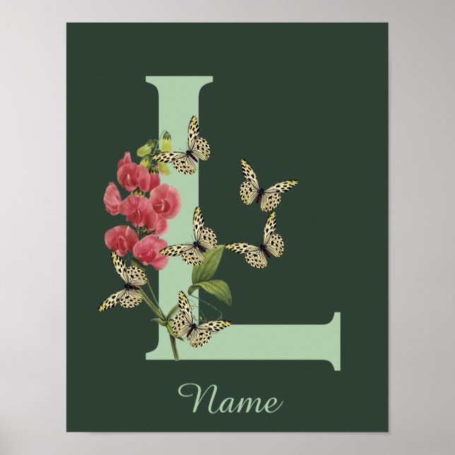 Butterflies Flower Monogram Initial L Personalized Poster (Vorne)
