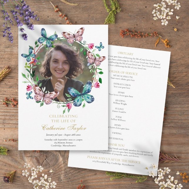 Butterflies Foto Beerdigungsordnung Programm (Butterflies Photo Funeral Order Of Service Program)