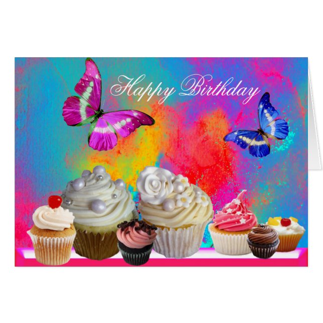 BUTTERFLIES JUMMY KUPCAKES, FARBIGER GEBURTSTAG (Vorderseite (Horizontal))