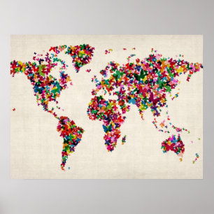 Butterflies-Karte der Weltkarte Poster